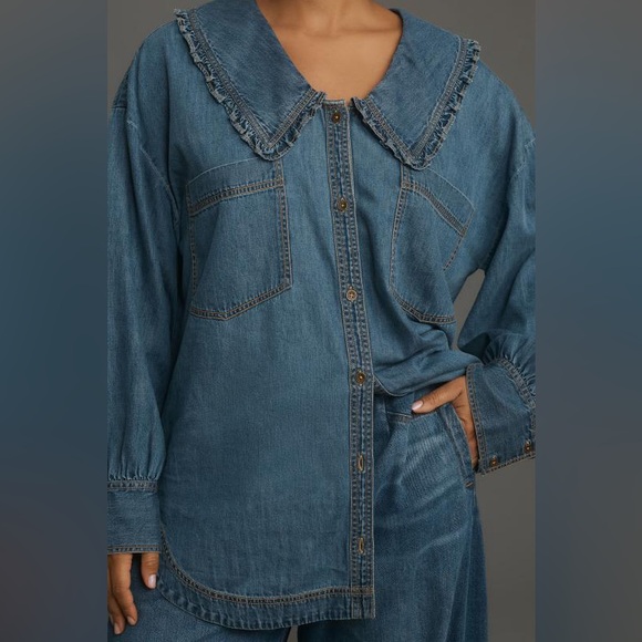 Pilcro Frill Collar Denim Buttondown Shirt - Picture 4 of 7
